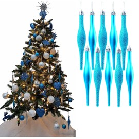 Simply Products 10 Droplet Baubles - Great Christmas Tree Decoration, Matte & Glitter Icicle Baubles (Turquoise Glitter & Matte)