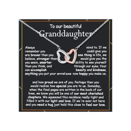 Granddaughter Necklace from Grandma Double Heart Necklace for Women Silver Rose Gold Jewelry Gifts for Granddaughter on Birthday