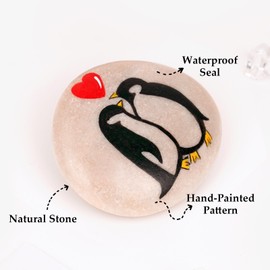 Valentines Day Gifts for Him or Her - Hand-Painted Penguin Pebble, Cute & Funny Small Gift for Boyfriend, Girlfriend, Husband, Wife - Unique Valentines Cards for Adults and Girls