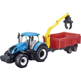 Bburago NEW HOLLAND T7315 TRACTOR WITH LOADER AND TRAILER – 10CM – Incredibly Detailed Die-Cast Replica Collectible Model Vehicle