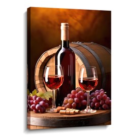 LYUNSHUO Wine Canvas Prints Wall Art Kitchen Wall Decor Fraemd Grape with Red Wine Painting Vintage Art for Dining Room Bar Home Decoratio(Art-6,12.00"x18.00")