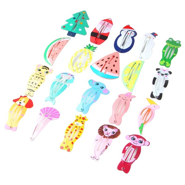 Frcolor Cartoon Animal Fruit Printed Snap Case Sleepy Clips/Snap Clips/Hair Clips Hair Pins Hair Clips for Baby Girls Toddlers Kids Children Teens (40pcs)