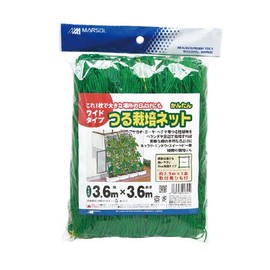 Marsol Easy Vine Cultivation Net, 3.9 x 14.2 ft (10 cm) Square, 1.4 x 1.4 ft (3.6 x 3.6 m), Green with Four Corner Mounting Rope