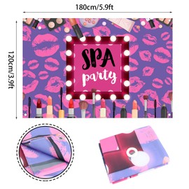 Spa Party Makeup Birthday Backdrop Banner Decorations Pink for Girls Women Make Up Themed Bday Background Photography Decor Supplies Purple