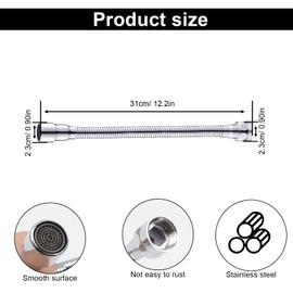 PHMING 30 cm Wasserhahnverlängerung, Edelstahl-Verlängerung Wasserhahn, 360° Verstellbarer Wasserhahn Verlängerung Küche mit Innen-/Aussengewinde-Adapter und Dichtungen, Geeignet für Wasserhähne