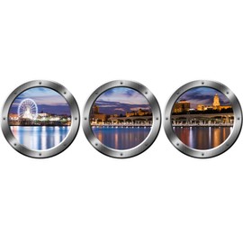 VWAQ - 3D Window View Wall Sticker, London Skyline Cityscape Decal - Porthole Vinyl Stickers -SPW22 (Silver, 20" Diameter)