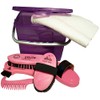 Children grooming box for horses purple filled with body brush
