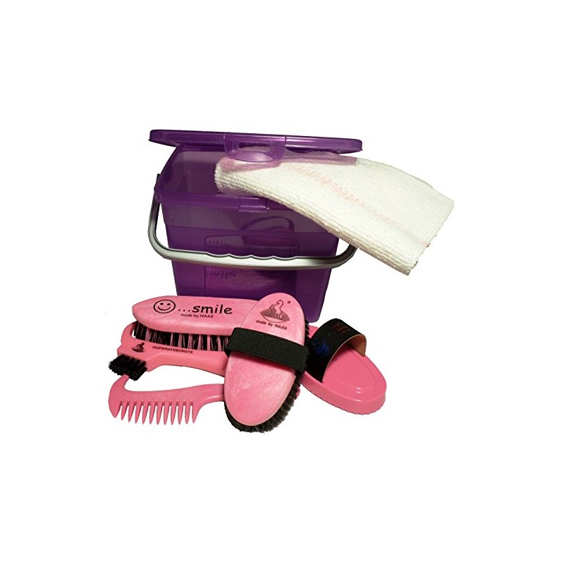 Children grooming box for horses purple filled with body brush