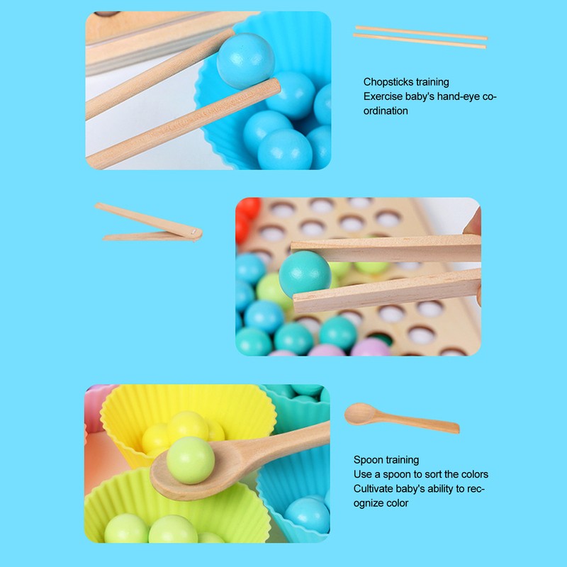 Children Wooden Clip Beads Puzzle Board Hands Brain Training Bead