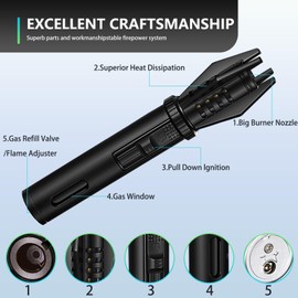 Mini Torch Lighter Straight Flame Bright Fire Small Refillable Butane Lighter Pocket Windproof Jet Flame with Visual Window for Survival Kitchen Camping Candles Fireplace BBQ Gift, 5" (Without Fuel)