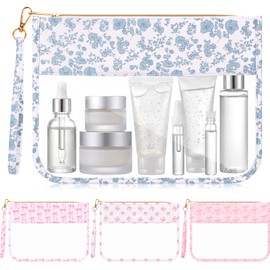 Kacctyen Blue Floral Clear Makeup Bag with Handle for Women Teen Girl Teacher Graduation Bridesmaid Mom Gifts, Preppy Coquette Zipper Cosmetic Bag Transparent Travel Organizer Portable Toiletry Pouch