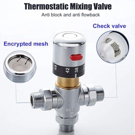 Fyeer 3-Way Thermostatic Mixing Valve, DN15 Temperature Control Bathroom Faucet and Shower Water Mixer Valve G1/2 NPS Male Connections,Chrome…