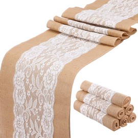 6 Pack Lace Burlap Table Runners 12x71inch Rustic Farmhouse Table Runner Bulk Vintage Country Jute Wedding Burlap Tablecloth for Birthday Party Thanksgiving Wedding Christmas Kitchen Tables Decor