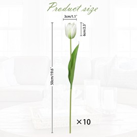 Arborus Artificial Tulips Flowers – 20" Long Stem Faux Tulips, 10PCS Real Touch Fake White Tulip for Vase, Farmhouse, Kitchen, Spring & Wedding Home Decor