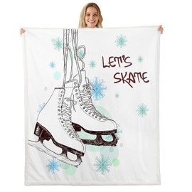 Homewish Ice Skating Throw Blanket Girls Skater Skating Shoes Cartoon Blankets Winter Snow Tie Dye White Fleece Blanket for Kids Boys Teens Room Decor Speed Sports Gaming Fuzzy Blanket