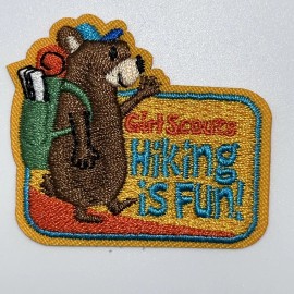 Girl Scout Patch: Hiking Is Fun, Bear w Backpack - Brand New!