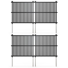 Happygrill 4 Panels Air Conditioner Fence, 45”W x 45”H Garden Fence, Vinyl Trash Can Pool Equipment Enclosure w/Metal Ground Stakes, Outdoor Privacy Fence Screen for Garden Patio Lawn AC Unit, Black