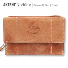Akzent 3000113 Women's Wallet Genuine Leather Crunch Look RFID Protection Format 14 x 9 cm, brown, coin purse