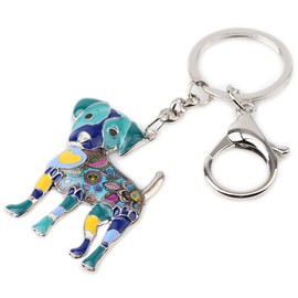 BONSNY Llavero de aleación esmaltada Jack Russell para mujer, regalo de coche, bolso de mano, joyería, Azul, 50mm x 50mm