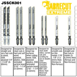10 x SabreCut JSSCK001 Professional Jigsaw Wood and Metal Cutting T144D T101B T101BR T101AO T118A T118B Box Set Compatible with Bosch Dewalt Makita Milwaukee and many more