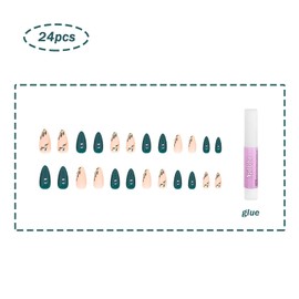 XIXKOLYU® Fall Press On Nails Long Acrylic Nails Almond Fake Nails Green Nails Full Cover Nails for Women