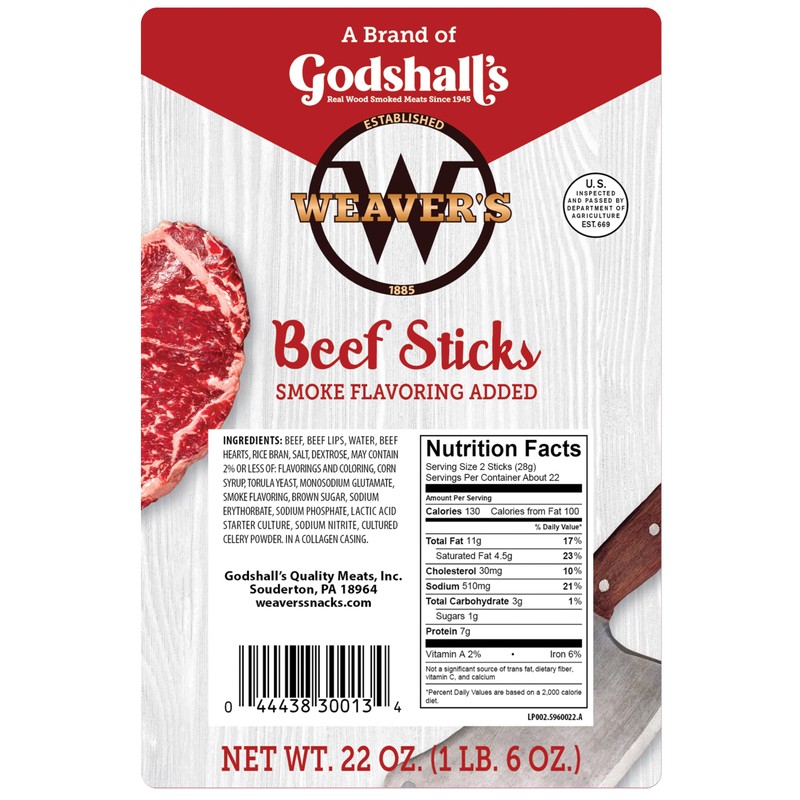 Weaver’s Beef Sticks (44 original mild flavored 7” beef sticks