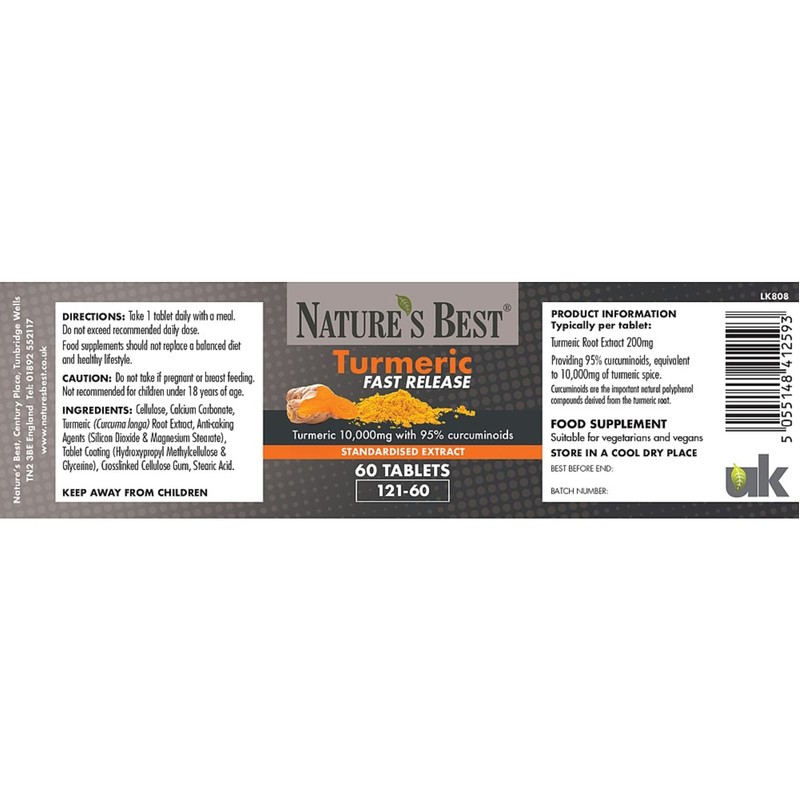 Turmeric Tablets Fast Release 10,000mg (200mg Extract) 95% Curcuminoids |