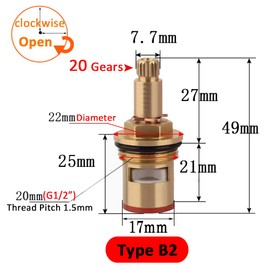 Faucet Ceramic Stem Cartridge Valve, G1/2" Brass Tap Ceramic Disc Cartridge Replacement for Bothroom Kitchen (Type B2- H49mm)