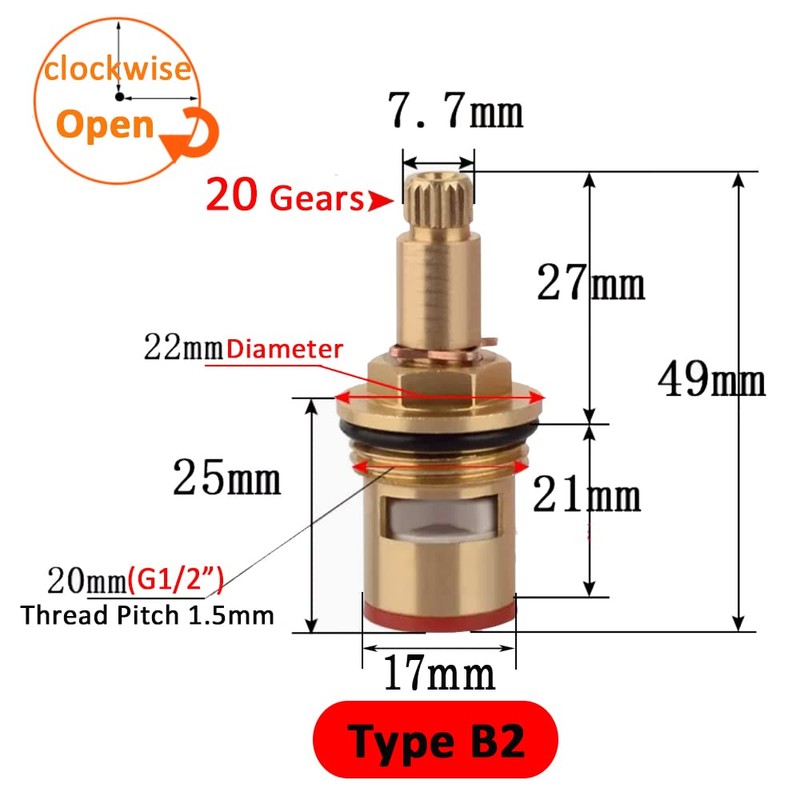 Faucet Ceramic Stem Cartridge Valve, G1/2" Brass Tap Ceramic Disc