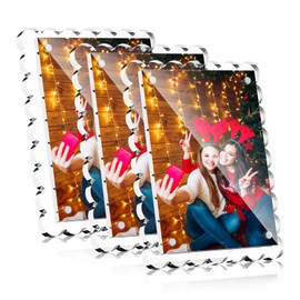 HELPLEX 5x7 Clear Acrylic Picture Frames with Scalloped Edges, 3-Pack Magnetic Frame with Stand for Horizontal or Vertical Display, Tabletop or Desk Photo Holder