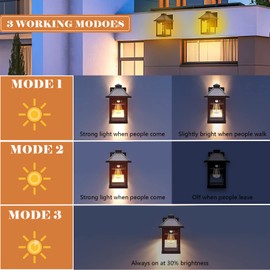 Nodfens 2 Pack Solar Wall Lights Outdoor with 3 Modes, Wireless Dusk to Dawn Motion Sensor LED Sconce Lights IP65 Waterproof, Exterior Front Porch Security Lamps Wall Mount Patio Fence