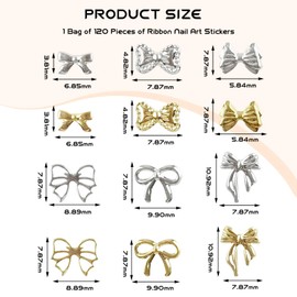 Lilbitty Pack of 120 3D Bow Nail Charms, Gold and Silver Bows for Nail Decoration, Versatile Nail Art Rhinestones for Stylish Designs and DIY Projects