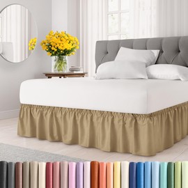 Falda de Cama anti-polvo envolvente para camas tamaño Full con caída de 15 pulgadas – banda elástica de fácil ajuste – Rodapiés plisado ajustable – para mujeres, hombres, niños y adolescentes – Beige