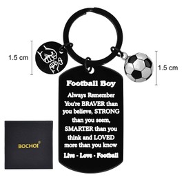 BOCHOI Football Keyring Football Gifts for Boys Fashion Sports Football Keychain Players Gift for Lovers Football Christmas Birthday Gift for Kids Stainless Steel Black Key Chain