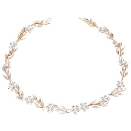 GAFATORY Wedding Headpiece for Bride Crystal Gold Leaf Headband Pearl Headpiece Flower Hair band Bridal Jewelry for Girls and Womens Bridal Headband for Weddings Parties Birthdays