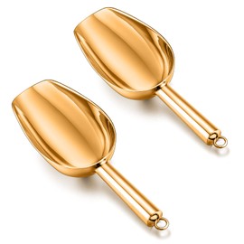 TeamFar Ice Scoops, 5oz Stainless Steel Canister Small Ice Candy Scoop for Kitchen Dispenser Buffet Jars, Healthy & Sturdy, Multi-use & Mirror Finish, Dishwasher Safe-2 PCS