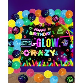 41Pcs Neon Party Decorations Glow in the Dark Party Supplies - Let's Glow Crazy Banner Glow Theme Happy Birthday Backdrop Neon Balloons for Glow Birthday Disco Party Decor (41)