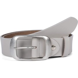 styleBREAKER 03010104 Unisex Leather Belt Plain Colours with Shiny Surface and Brushed Buckle Can Be Shortened, lightgrey