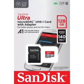 Sandisk Ultra 128GB MicroSD with SD Adapter A1 140MB/s Full HD Video New Sealed