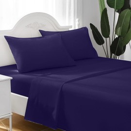 Omnegon 100% Egyptian Cotton Bed Sheet Queen Size, Soft Elegant 1000 Thread Count, Queen Hotel Quality 4PC Sheet Set, Long Staple 18" Deep Pocket Sheet, Breathable Sateen Weave, Navy Blue Solid