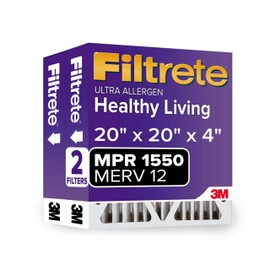 Filtrete 20x20x4 Air Filter MPR 1550 DP MERV 12, Healthy Living Ultra Allergen Deep Pleat, 2-Pack, Fits Lennox & Honeywell Devices (exact dimensions 19.88x19.88x4.31)