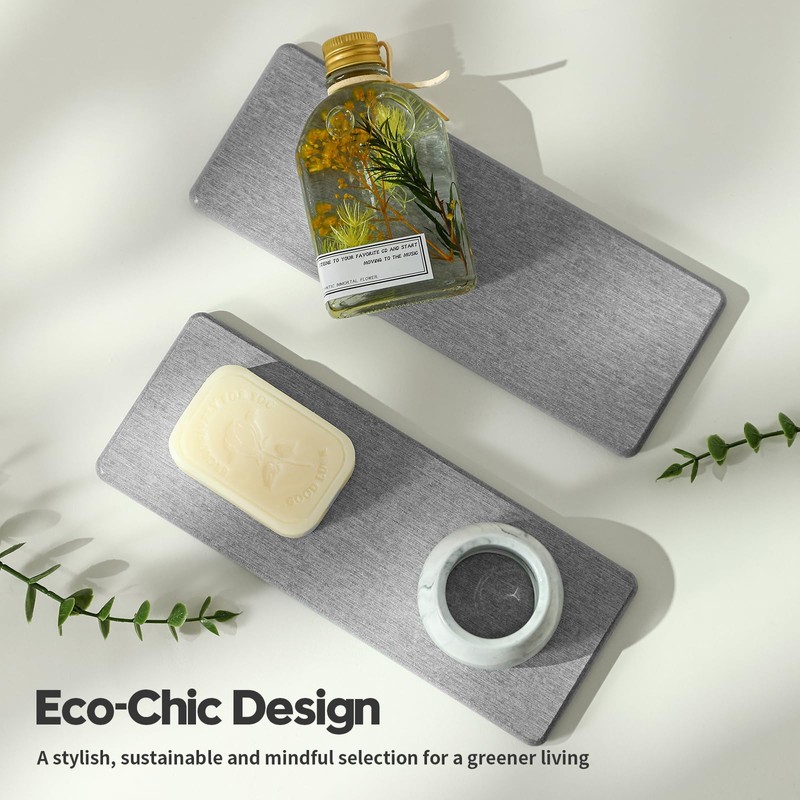 Razborci 2PCS Bathroom Counter Vanity Trays, Water Absorbing Diatomite Stone