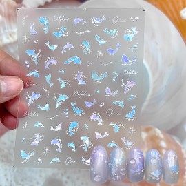 1Sheets Dolphin Nail Art Sticker, 5D Embossed Ocean Nail Stickers Adorable Dolphin Dream Nail Art Design Decals Dolphin Pearl Nail Art Supplies for Nail Art Summer for Women Girls DIY Nail Decoration