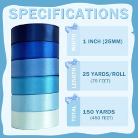 PURREITTI 150 Yards Blue Satin Ribbon 1 Inch 6 Rolls Assortment Ribbons for Crafts Gift Wrapping Flower Bouquet Wedding Invitations Birthday Party Festival Decoration Hair Bows
