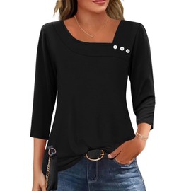 LOMON Tunic Tops for Women Loose Fit Dressy 3/4 Length Sleeve Womens Tops Fall Asymmetrical T Shirts 2025 Black XXL