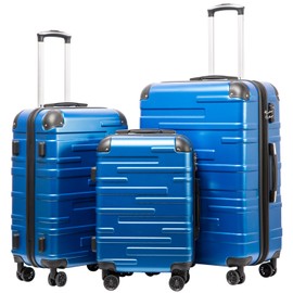 Coolife Luggage Expandable(only 28") Suitcase 3 Piece Set with TSA Lock Spinner 20in24in28in (blue)