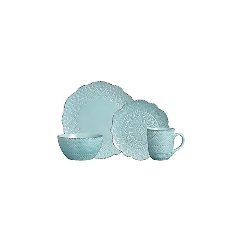 Pfaltzgraff Remembrance Teal 16 Piece Dinnerware Set, Service for 4,