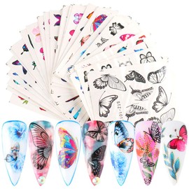 WOIWO 30 PCS Nail Butterfly Sticker Classic Watercolor Butterfly Nail Watermark Sticker Set
