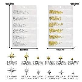 NICENEEDED Star Nail Charms, Mixed Gold Silver Stars Nail Studs, Punk Metal Nail Jewels 3D Nail Art Charm Decorations Accessories for Women Nail Design DIY Crafts