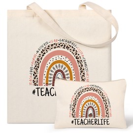 Teacher Gifts for Women, Teacher Appreciation Gifts Canvas Tote Bag with Comestic Bag, Christmas Gifts for Teachers, Thank You Teacher Gift from Student